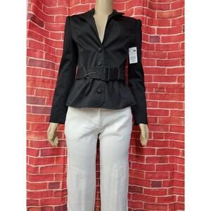 H&M CASUAL DRESSY SIZE 8 BLACK WOMEN'S PEPLUM BELTED BLAZER JACKET NWT #W2